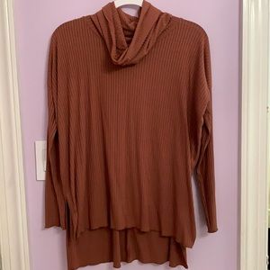Brown turtle neck with long back, size S.